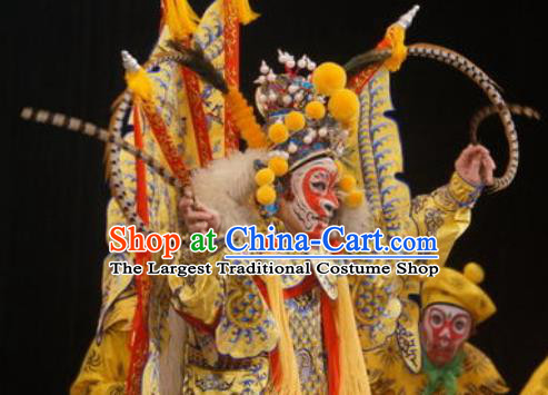 Chinese Peking Opera Martial Men Garment A Monkey King Costumes Sun Wukong Takefu Apparel Kao Armor Suit with Flags and Headwear