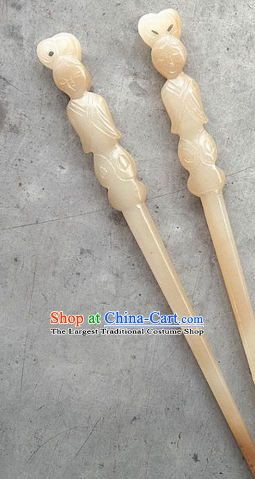 Chinese Ancient Jade Hair Clip Hanfu Hair Accessories Jade Hairpin Carving Goddess Headwear