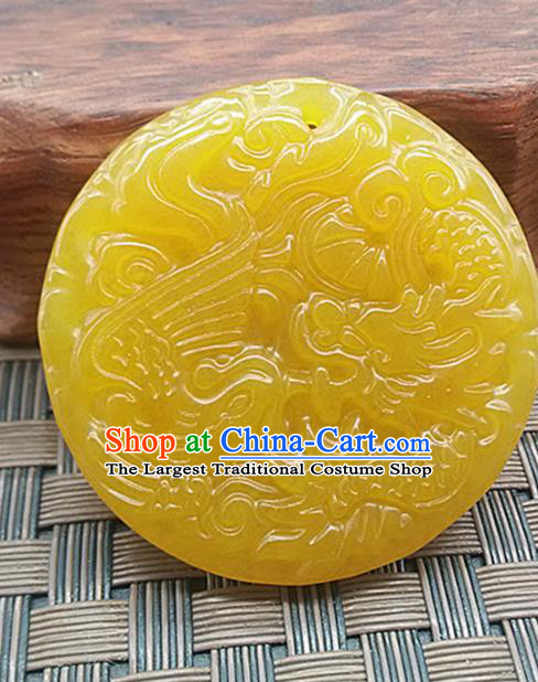 Chinese Handmade Carving Dragon Phoenix Jade Label Accessories Handgrip Craft Handmade Topaz Jade Waist Pendant