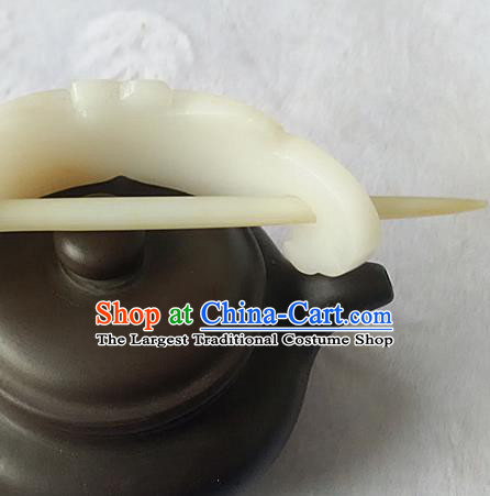 Chinese Ancient Childe White Jade Hairdo Crown Hanfu Hair Accessories Hairpin Headwear