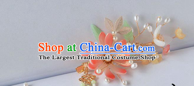 Chinese Ancient Pink Flower Hair Clip Hanfu Hair Accessories Women Headwear Lotus Hairpin