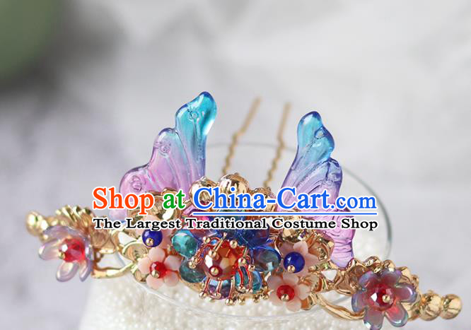 Chinese Ancient Hanfu Purple Butterfly Hair Clip Hair Accessories Women Hairpin Headwear Hair Crown