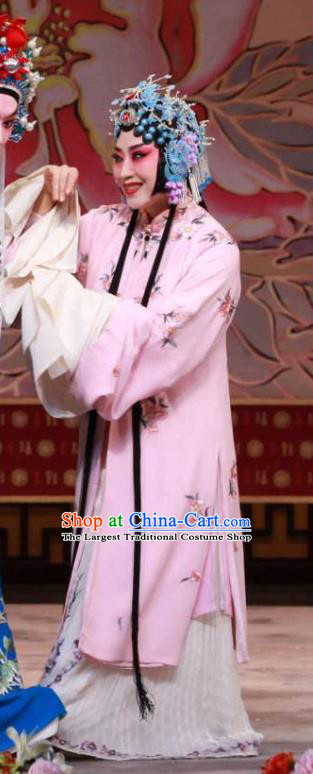 Traditional Chinese Peking Opera Hua Tan Pink Dress Apparel The Dream in Lady Chamber Garment Costumes and Headdress