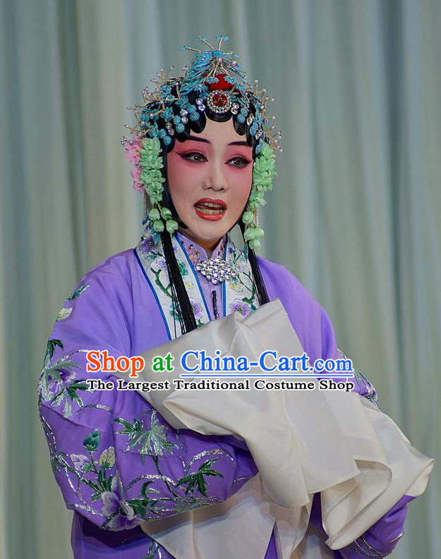 Traditional Chinese Peking Opera Diva Purple Cape Dress Apparel The Dream in Lady Chamber Garment Costumes and Headdress