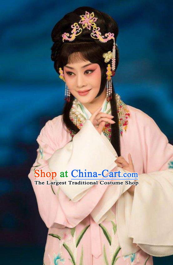 Chinese Traditional Peking Opera Diva Pink Dress Garment Apparel Butterfly Fairy Tale Hua Tan Zhu Yingtai Costumes and Headwear