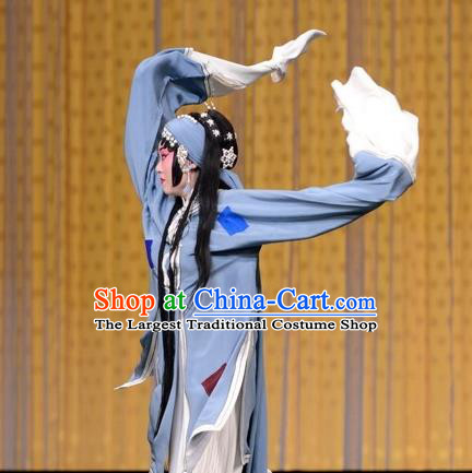 Traditional Chinese Peking Opera Tsing Yi Garment Dress San Niang Jiao Zi Poor Female Costumes and Headwear