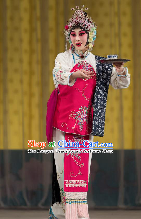 Chinese Traditional Peking Opera Servant Girl Costumes Apparel the Wandering Dragon Toys with the Phoenix Li Fengjie Maidservant Garment and Headwear