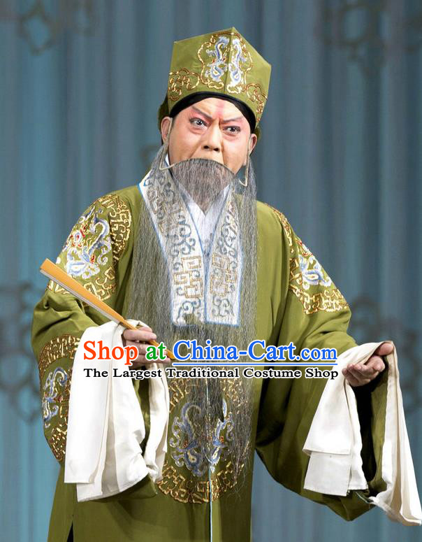 Chinese Beijing Opera Elderly Male Costumes Garment Peking Opera Return of the Phoenix Apparels Landlord Green Robe and Hat