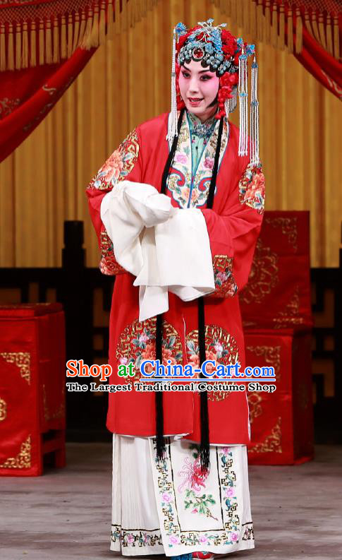 Traditional Chinese Peking Opera Diva Red Dress Garment Return of the Phoenix Costumes Apparels Rich Lady Wedding Cape and Headdress