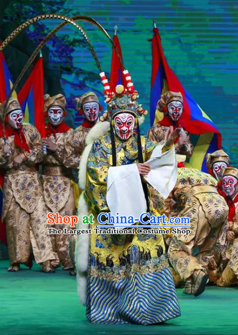 Chinese Peking Opera Havoc In Heaven Wusheng Costumes Garment Apparels Monkey King Embroidered Robe and Headwear Complete Set