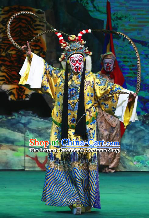 Chinese Peking Opera Havoc In Heaven Costumes Garment Monkey King Sun Wukong Horse Official Apparels and Headwear