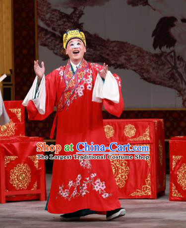 Chinese Beijing Opera Ugly Prince Wedding Costumes Garment Peking Opera Return of the Phoenix Apparels Clown Red Robe and Headwear
