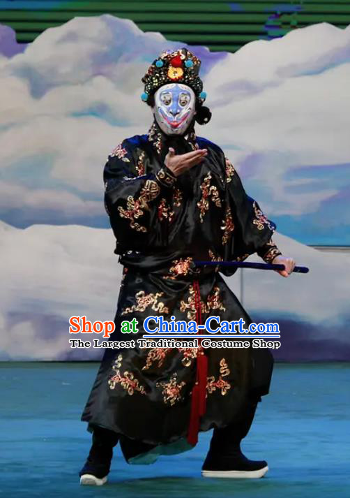 Chinese Peking Opera Havoc In Heaven Martial Men Monkey King Costumes Sun Wukong Black Garment Apparels and Headdress