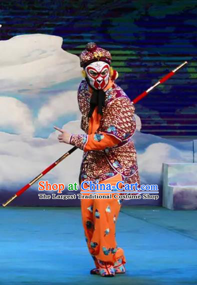 Chinese Peking Opera Wusheng Havoc In Heaven Martial Men Monkey King Apparels Costumes Sun Wukong Garment and Headwear