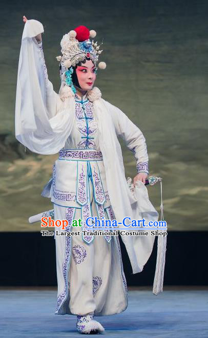 Chinese Traditional Henan Opera Wudan Legend of the White Snake Costumes Peking Opera Apparel Martial Female Garment and Headwear
