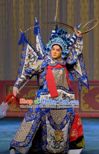 Chinese Kun Opera General Costumes Garment Peking Opera Yandang Mountain Apparels Wusheng Kao Armor Suit with Flags and Hat