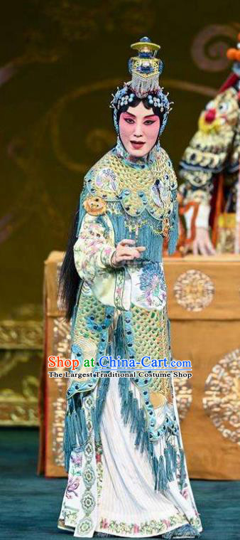 Traditional Chinese Peking Opera Actress Blue Tassel Garment Dress Farewell My Concubine Yu Ji Costumes and Headdress