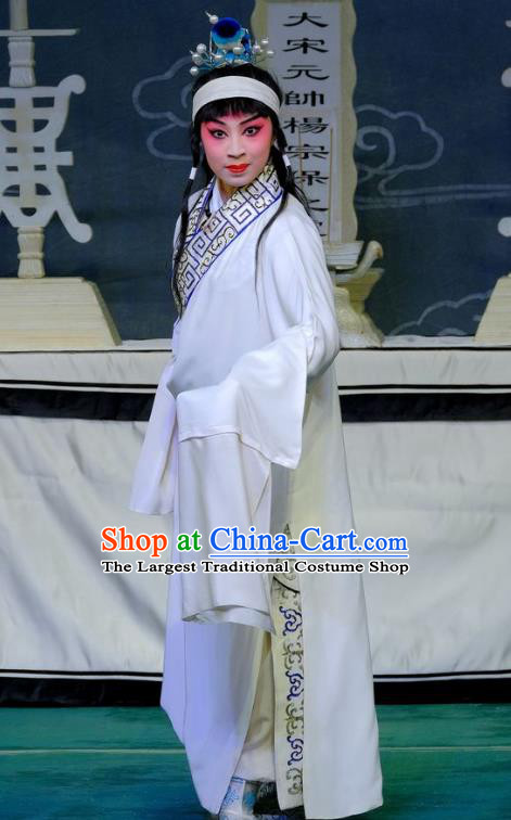 Chinese Peking Opera Niche Ceremonial Robe Apparels Yangmen Female General Costumes Xiaosheng Yang Wenguang Garment and Headpiece