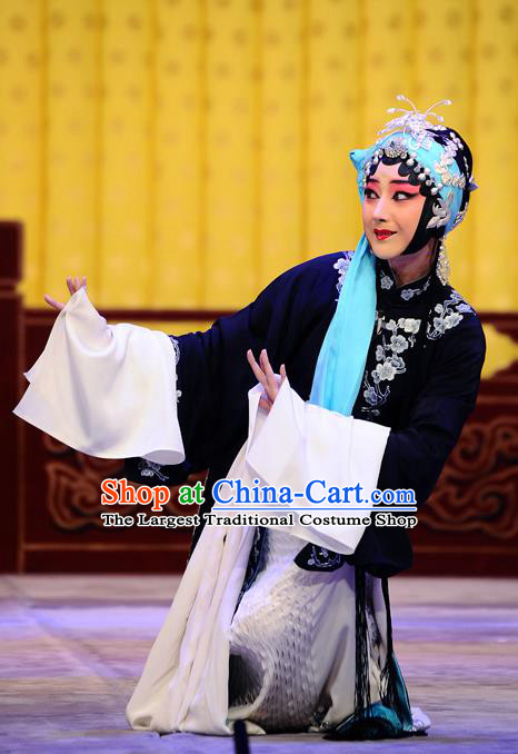 Chinese Traditional Peking Opera Tsing Yi Costumes Wujiapo Distress Women Wang Baochuan Apparels Garment and Headdress