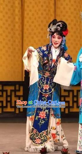 Chinese Traditional Peking Opera Hua Tan Apparels Costumes Matchmaker Garment Female Xiaodan Blue Dress and Headpieces