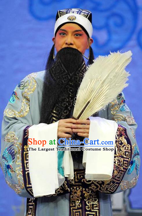 Chinese Peking Opera Elderly Male Zhuge Liang Apparels Costumes Wolong Tribute Lao Sheng Garment and Headwear