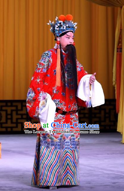 Chinese Peking Opera Emperor Costumes In Pursuit of The General Apparels Elderly Male Garment Liu Bang Ceremonial Robe and Headwear