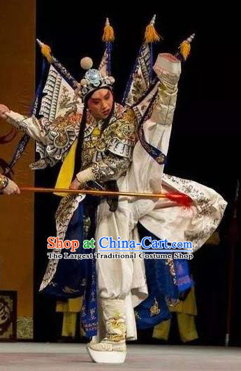 Chinese Peking Opera Wu Sheng Apparels Costumes The Revenge of Prince Zi Dan Takefu Garment General Kao Armor Suit with Flags and Headwear