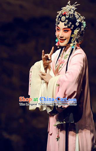 Chinese Kun Opera The Peach Blossom Fan Pink Dress Apparels Peking Opera Hua Tan Garment Costumes and Headdress
