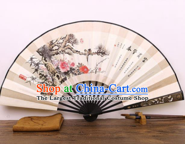 Chinese Traditional Ink Painting Peony Silk Fans Handmade Accordion Classical Dance Folding Fan