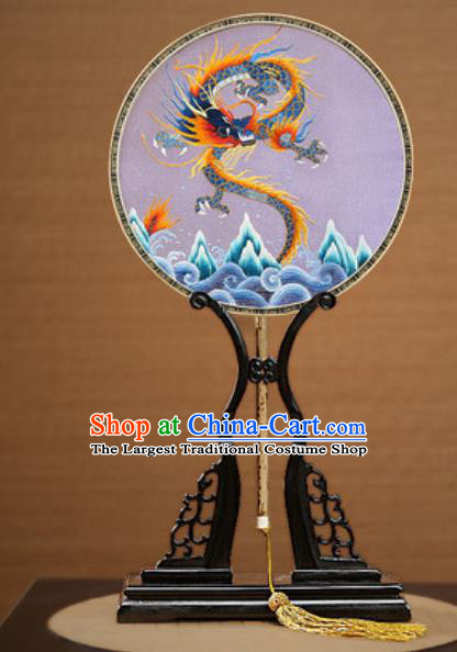 Handmade Chinese Embroidered Dragon Silk Round Fans Traditional Classical Dance Palace Fan for Women