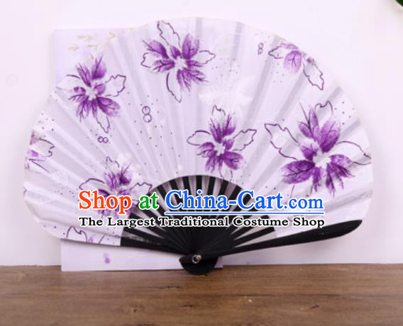 Handmade Chinese Printing Flowers Black Bamboo Satin Fan Traditional Classical Dance Accordion Fans Folding Fan