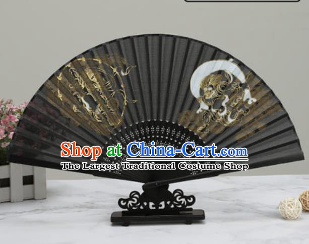 Chinese Traditional Printing Tigers Black Silk Fan Classical Dance Accordion Fans Folding Fan
