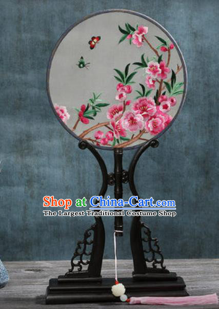Handmade Chinese Embroidered Peach Blossom Butterfly Ebony Silk Fans Traditional Classical Dance Palace Fan for Women