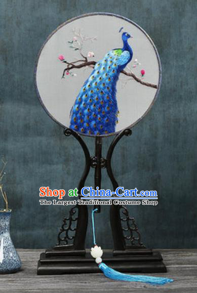 Handmade Chinese Embroidered Peacock Mangnolia Ebony Silk Fans Traditional Classical Dance Palace Fan for Women