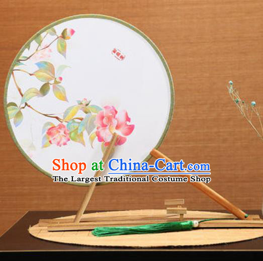 Handmade Chinese Printing Flower Round Fans Traditional Classical Dance Red Beech Palace Fan for Women