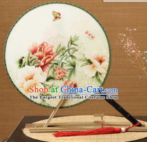 Handmade Chinese Printing Peony Palace Fans Traditional Classical Dance Round Fan for Women