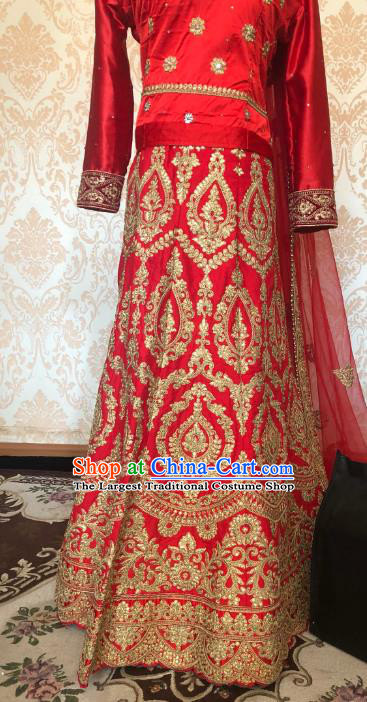 Indian Traditional Lehenga Red Dress Asian India Bride Wedding Costume for Women