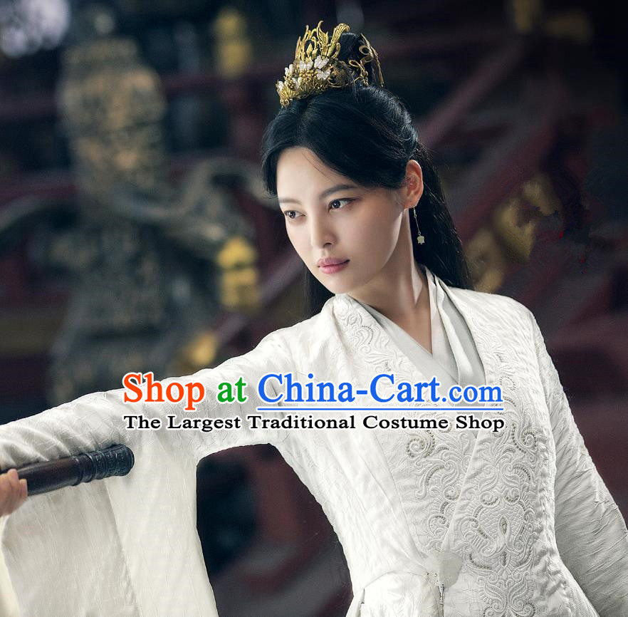 Chinese Ancient Drama Blessed Maiden of Northern Qi Haitang Duoduo Qing Yu Nian Joy of Life Replica Costume and Headpiece Complete Set