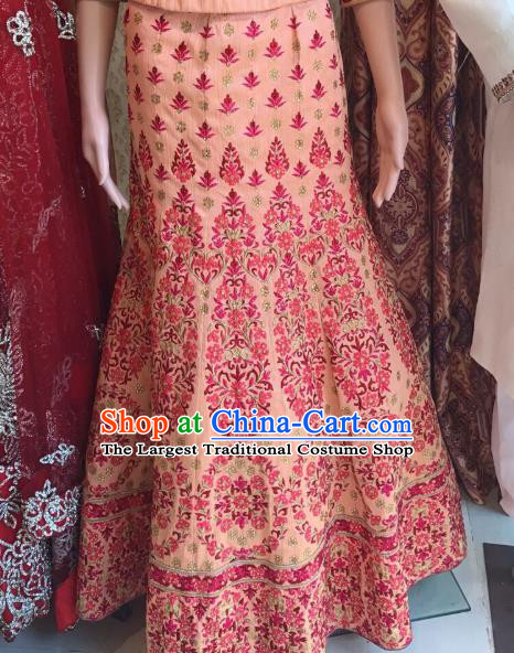 Indian Traditional Embroidered Orange Lehenga Dress Asian Hui Nationality Bride Wedding Costume for Women