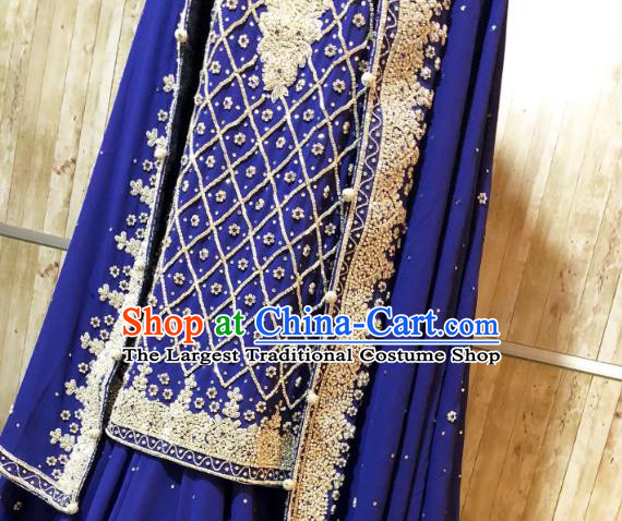 Indian Traditional Bride Royalblue Lehenga Exquisite Embroidered Dress Asian Hui Nationality Wedding Costume for Women
