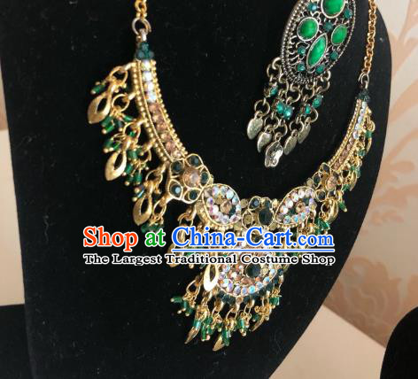 Indian Traditional Wedding Green Beads Eyebrows Pendant and Necklace Asian India Bride Headwear Jewelry Accessories for Women