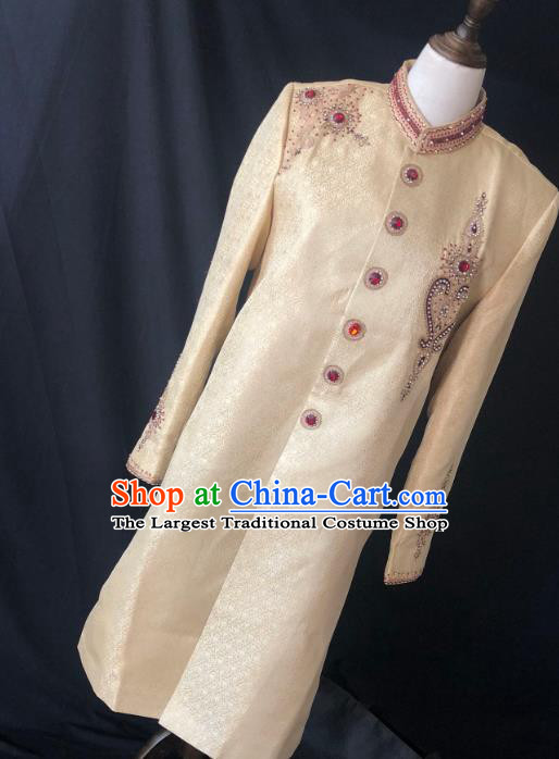 Indian Traditional Embroidered Golden Coat Asian Hui Nationality Bridegroom Wedding Costume for Men