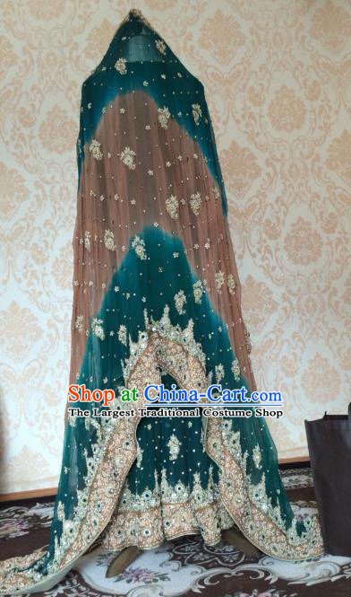 Indian Traditional Wedding Deep Green Embroidered Costume Asian Hui Nationality Bride Lehenga Dress for Women