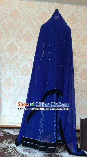 Indian Traditional Wedding Deep Blue Embroidered Costume Asian Hui Nationality Bride Lehenga Dress for Women