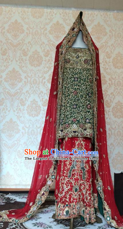 Indian Traditional Wedding Lehenga Dress Asian Hui Nationality Bride Embroidered Costume for Women