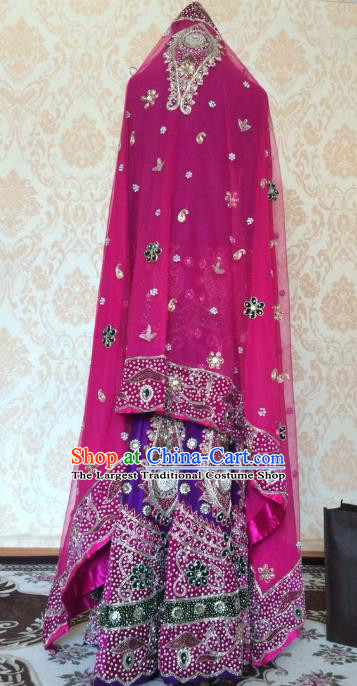 Indian Traditional Wedding Purple Lehenga Dress Asian Hui Nationality Bride Embroidered Costume for Women