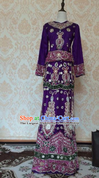 Indian Traditional Wedding Purple Lehenga Dress Asian Hui Nationality Bride Embroidered Costume for Women