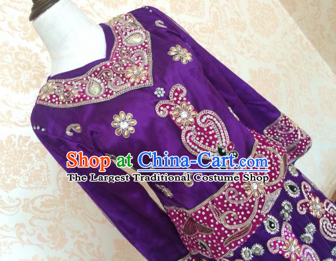 Indian Traditional Wedding Purple Lehenga Dress Asian Hui Nationality Bride Embroidered Costume for Women