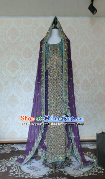 Indian Traditional Purple Lehenga Costume Asian Hui Nationality Wedding Bride Embroidered Dress for Women