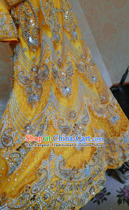 Indian Traditional Yellow Lehenga Costume Asian Hui Nationality Wedding Bride Embroidered Dress for Women